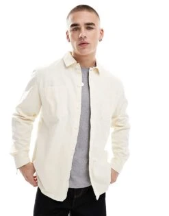Farah Leon Overshirt In Off White For Men