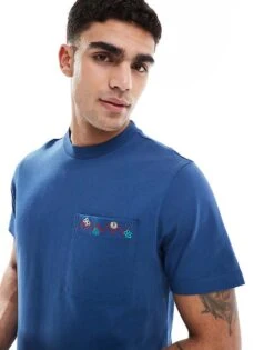 Farah Stacy T-shirt In Blue With Pocket Embroidery For Men