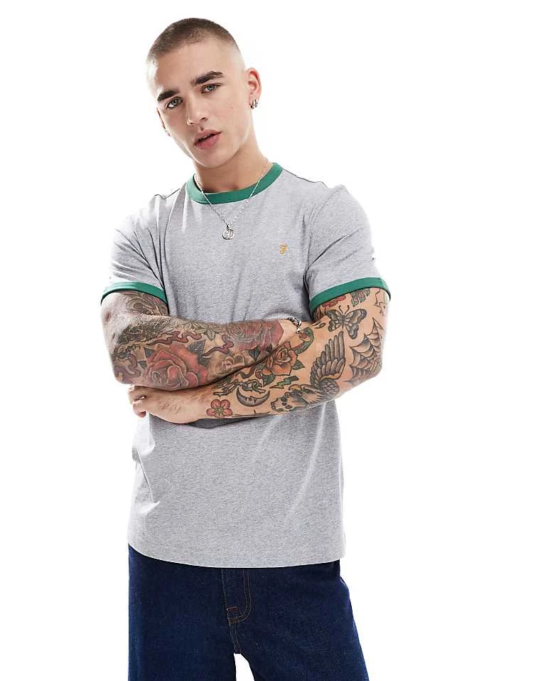 Farah Groves Ringer T-shirt In Grey And Green For Men