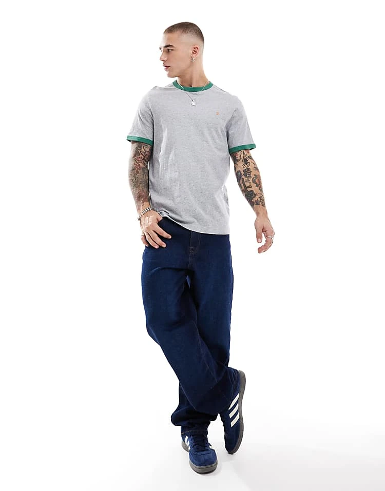 Farah Groves Ringer T-shirt In Grey And Green For Men - Image 4