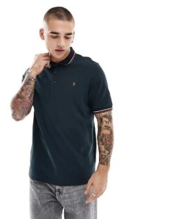 Farah Alvin Short Sleeve Polo In Navy With Tipping For Men