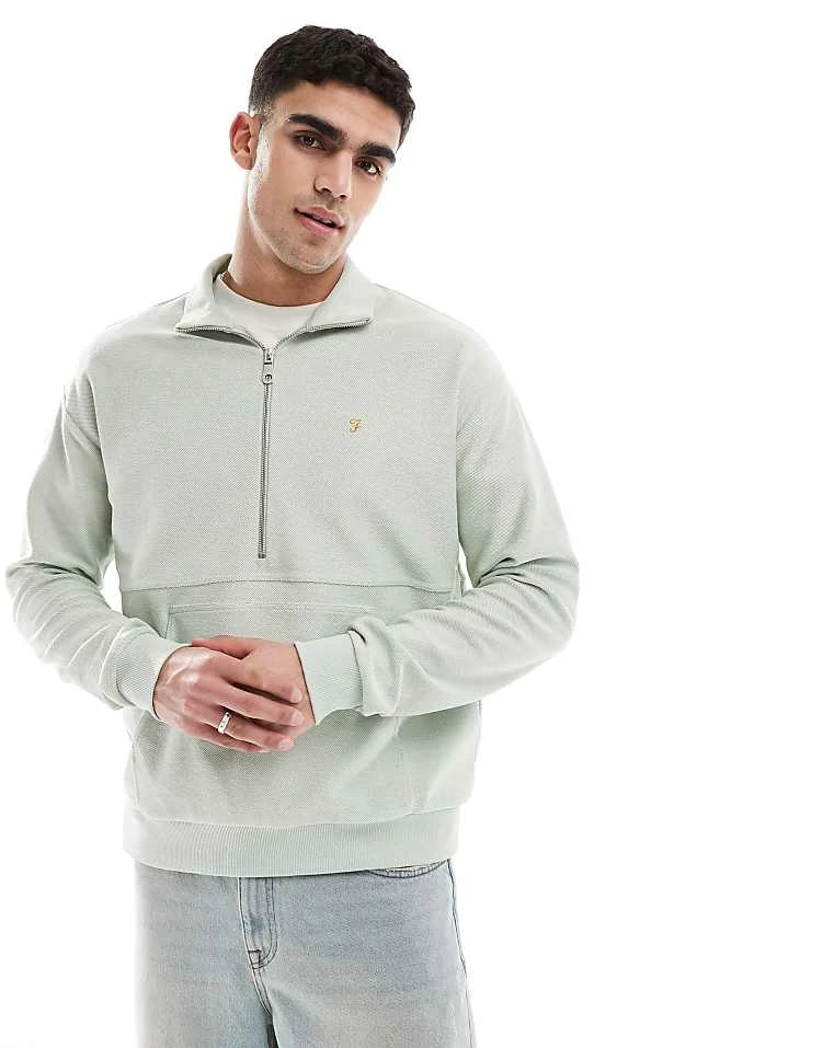 Farah Swaton Half Zip Sweatshirt In Sage Green For Men