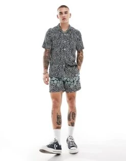 Farah Colbert Co-ord Flower Print Swim Shorts In Navy For Men