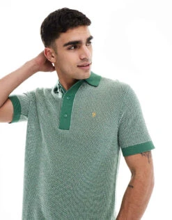 Farah Sandford Knited Polo In Green For Men