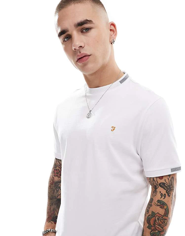 Farah Northleigh T-shirt In White With Jacquard Cuffing For Men