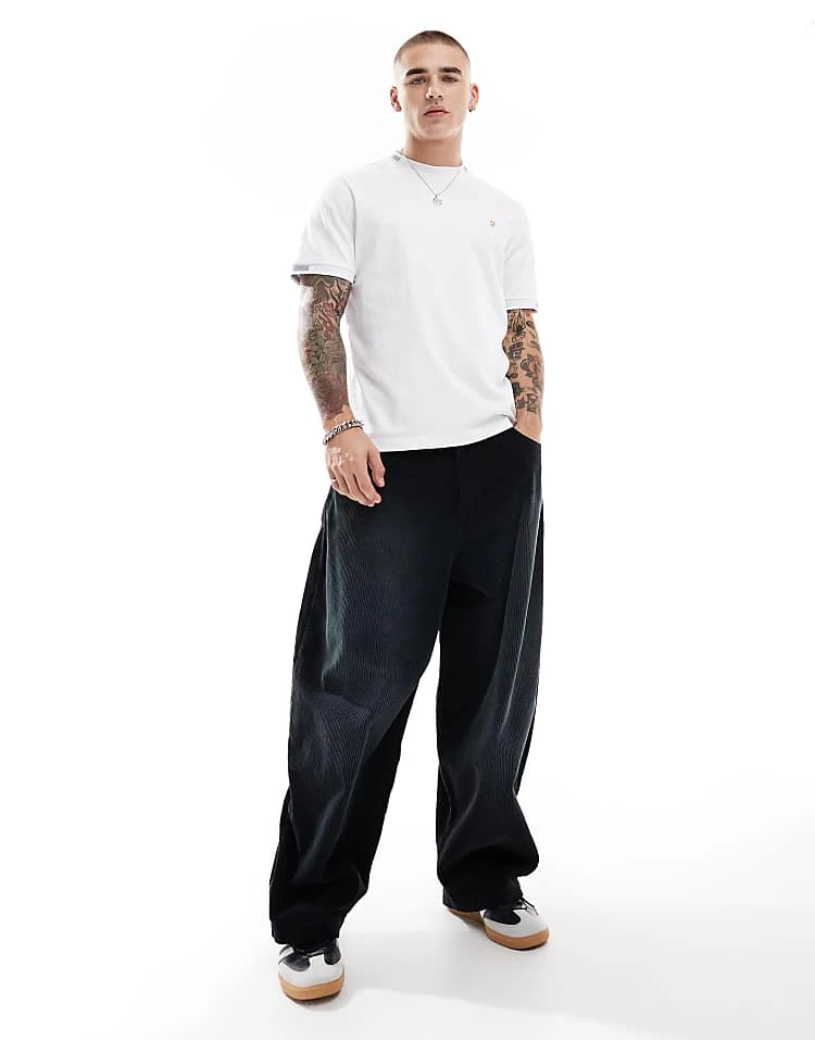 Farah Northleigh T-shirt In White With Jacquard Cuffing For Men - Image 2