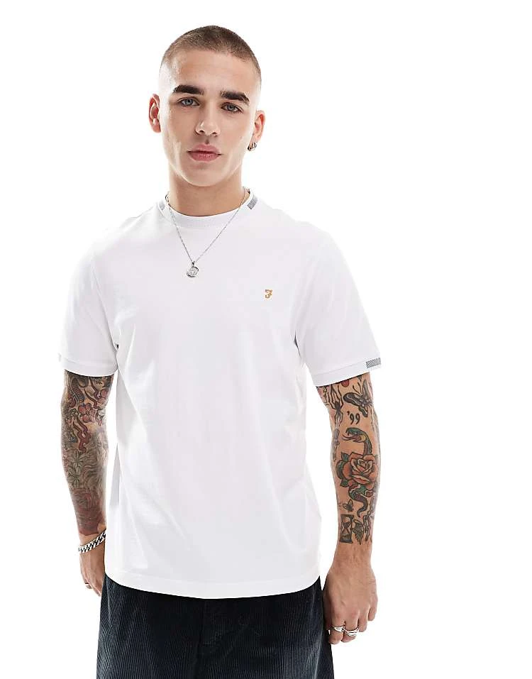 Farah Northleigh T-shirt In White With Jacquard Cuffing For Men - Image 4