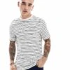Farah Oakland Stripe T-shirt In White And Navy For Men