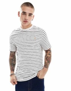 Farah Oakland Stripe T-shirt In White And Navy For Men