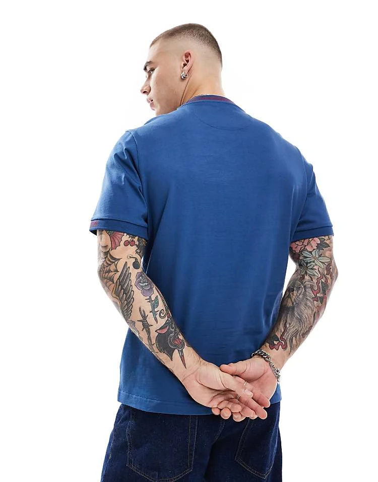 Farah Northleigh T-shirt In Blue With Jacquard Cuffing For Men - Image 2