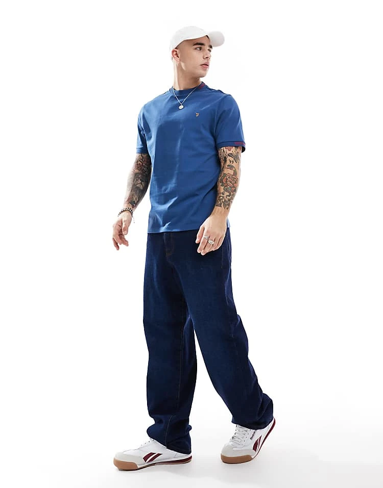 Farah Northleigh T-shirt In Blue With Jacquard Cuffing For Men - Image 3