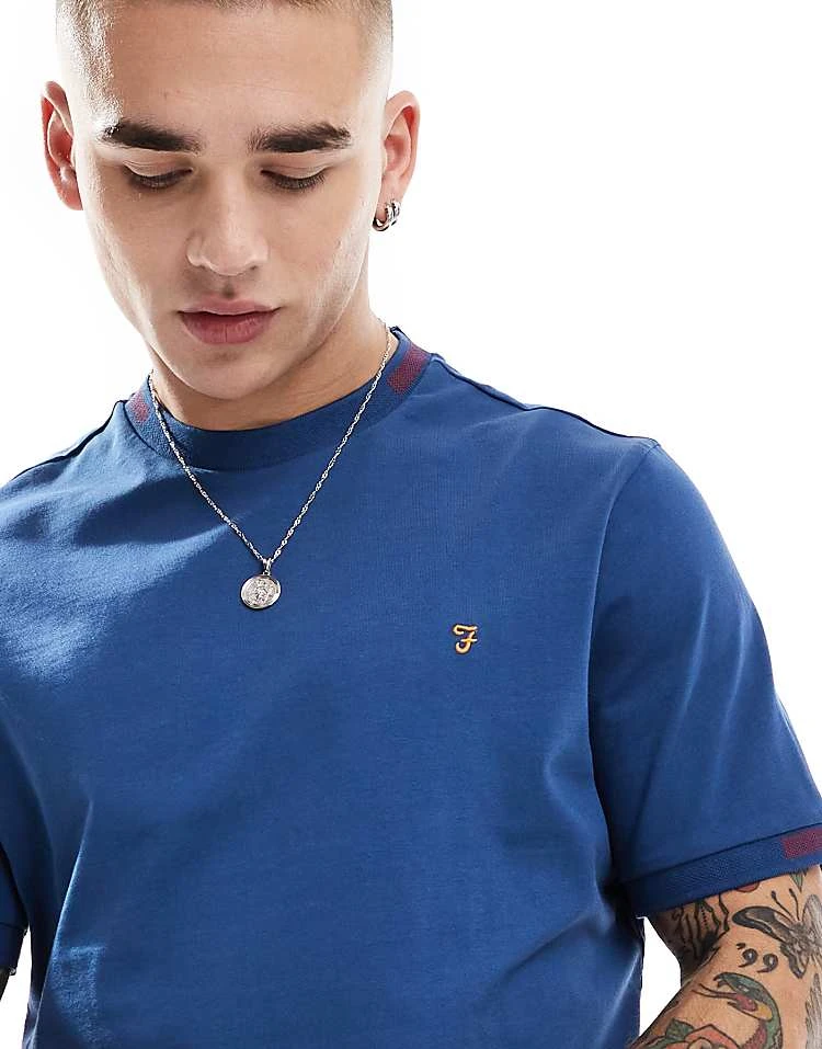 Farah Northleigh T-shirt In Blue With Jacquard Cuffing For Men - Image 4